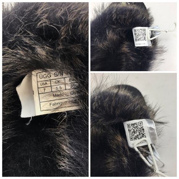 UGG Swarovski Crystal Slippers Aira Black Fur and Jewel Accent Size 7 - Picture 9 of 9